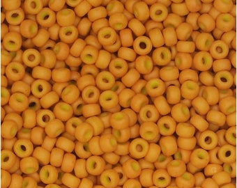 11-2041 PALE PUMPKIN Dyed MIYUKI 11/0 Seed Beads 10 grams, clear hanging 2.5 inch tube (approx 110 beads per gram)