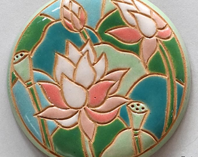 Featured listing image: Golem Studio Lotus Flowers Cabochon and matching Lentil pair, handcrafted