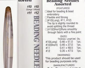 TULIP® beading needles, Assorted sizes, 4 needle packaged glass vial, Gold tipped for strength