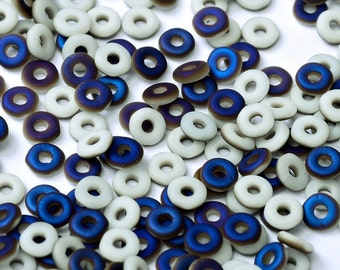 O bead® Azuro Blue Chalk White, Matted finish,1 x 4mm, Czech Glass, 5 grams, approx 160 beads,