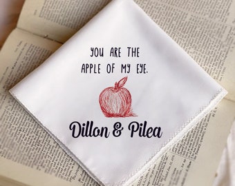 you are the apple of my eye, handkerchief, white hankie, 4 year anniversary, gift, 4th anniversary, traditional 4 year anniversary gift