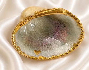 Gold Sea Shell Ring Dish | Bridal Keepsake Gift | Coastal Trinket Tray | Bridesmaid | Hand painted