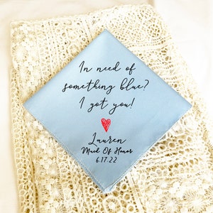 something blue, blue hankie, gift for bride from maid of honor, maid of honor, blue handkerchief