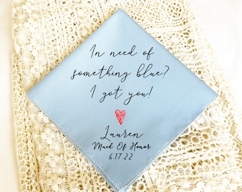 something blue, blue hankie, gift for bride from maid of honor, maid of honor, blue handkerchief