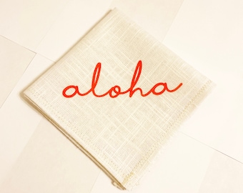 aloha, hawaii anniversary gift, white linen-hankie handkerchief, gift for him, gift for her, heart handkerchief