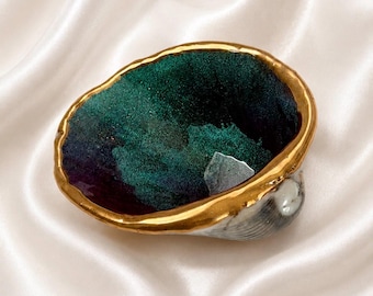Celestial Seashell Trinket Dish | Kintsugi Gold Edged Jewelry Holder