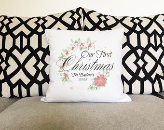 gift for brother, Christmas, gift for grandparent, personalized grandparent gift, our first Christmas, personalized pillow