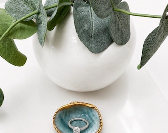 Something Blue Shell Ring Dish | Bridal Keepsake | Bride Gift | Gold Trimmed Shell Trinket Holder