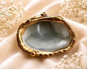 Handcrafted Gold Trimmed Shell Ring Dish | Coastal Wedding Keepsake, Jewelry Holder