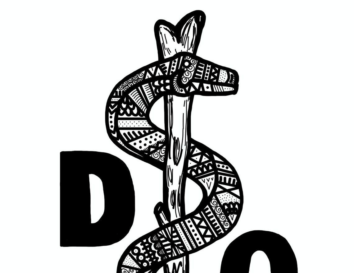 Doctor of Osteopathic Medicine block Letters Asclepius Staff Etsy