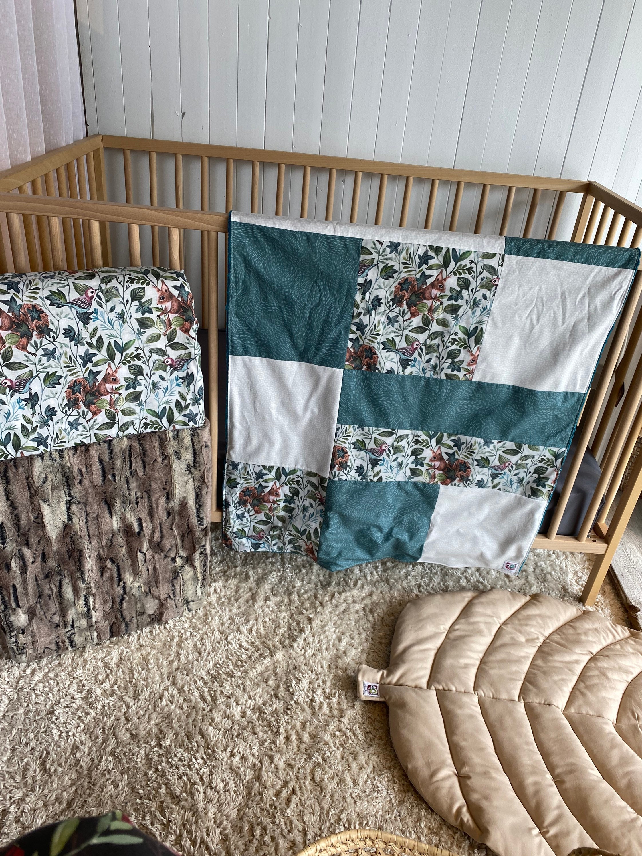 Baby crib bedding including blanket cotton & fur a fitted | Etsy