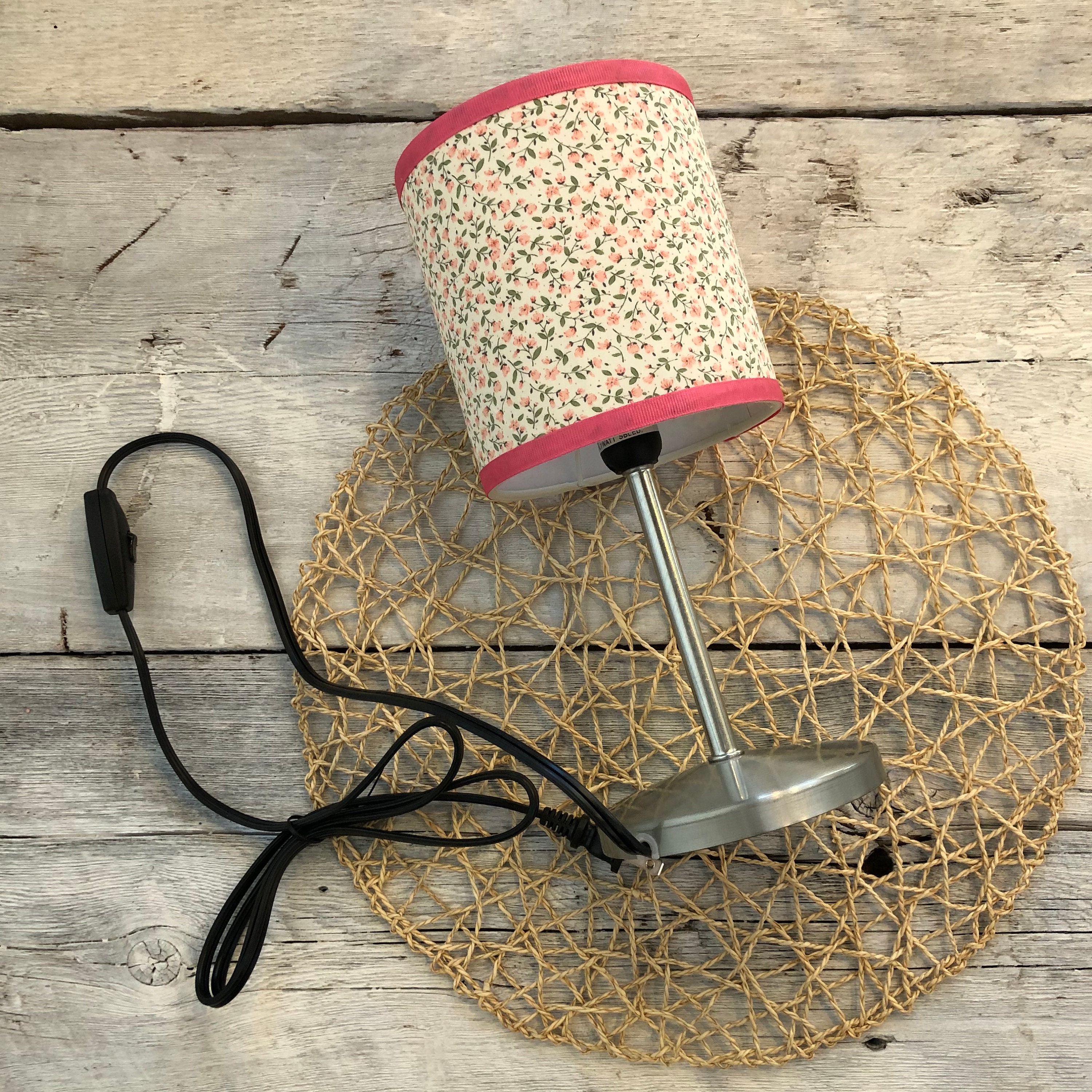 Small Desk Lamp Motif Fleurs Coral Beige Height 12 5 Diameter
