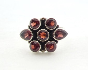 Vintage Nicky Butler Sterling Silver 925 Artisan Crafted Faceted Garnet Ring Size 4.75