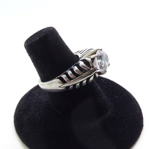 Vintage Kabana Sterling Silver 925 Raised Open Rib Brilliant Oval Cubic Zirconia Ring Size 6