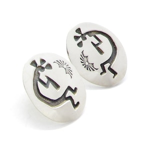 Vintage Andrew Henry Navajo Sterling Silver 925 Shadowbox Kokopelli Post Earrings