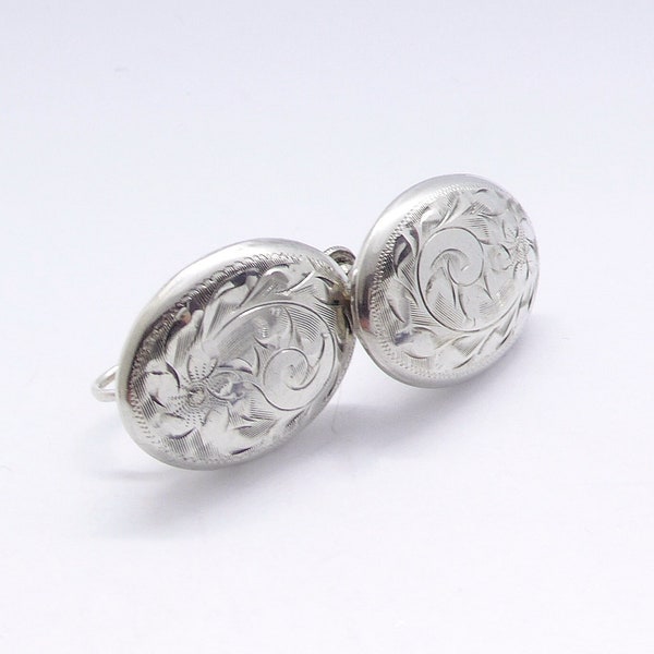 Vintage Rainbow Sterling Silver 925 Etched Ladye Fayre Floral Screwback Earrings