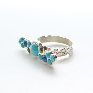 Vintage Desert Rose Trading Sterling Silver 925 Turquoise Aquamarine Peridot Bubble Bar Ring Size 10 - Like New