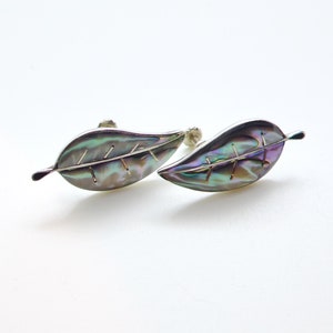 Vintage ASC Mexico Cuernavaca Sterling Silver 925 Abalone Inlay Screw Back Earrings