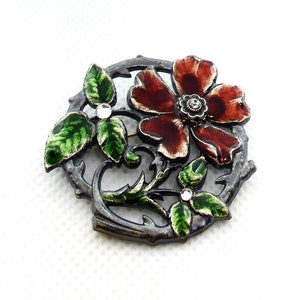 Vintage Catherine Popesco France Floral Swarovski Crystal Antiqued Sterling Plate Brooch