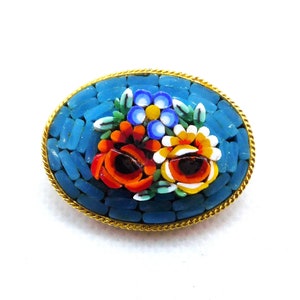 Vintage Italian High Relief Floral Micro Mosaic Brooch