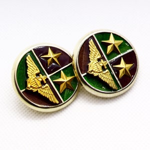 Vintage Rare Jay Strongwater Gold Toned Military Inspired Naval Aviator Enameled Clip Back Earrings