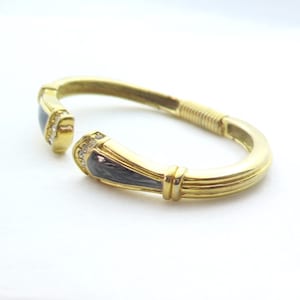 Vintage Kenneth Jay Lane KJL for Avon Gold Tone Grey White Crystal Open Cuff Bracelet