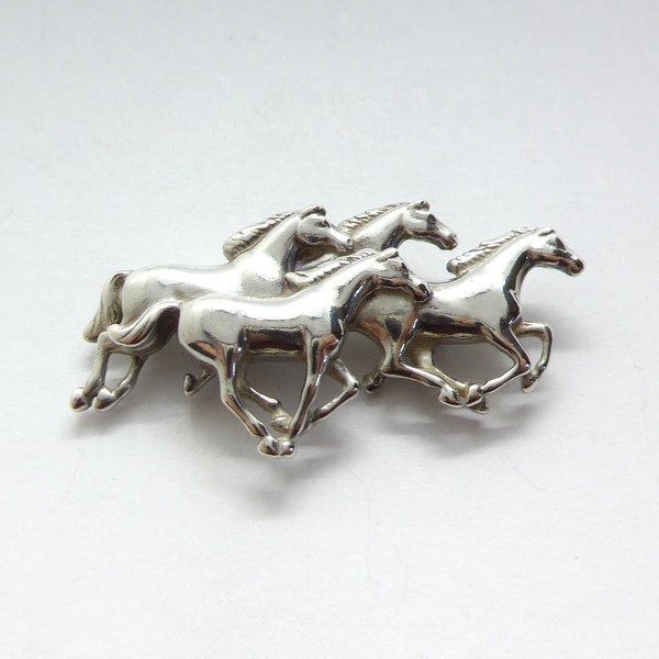 Vintage Glen Sandoval Navajo Sterling Silver 925 Figural Running Wild Horses Brooch