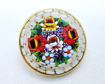 Vintage Italian Micro Mosaic Floral Brooch
