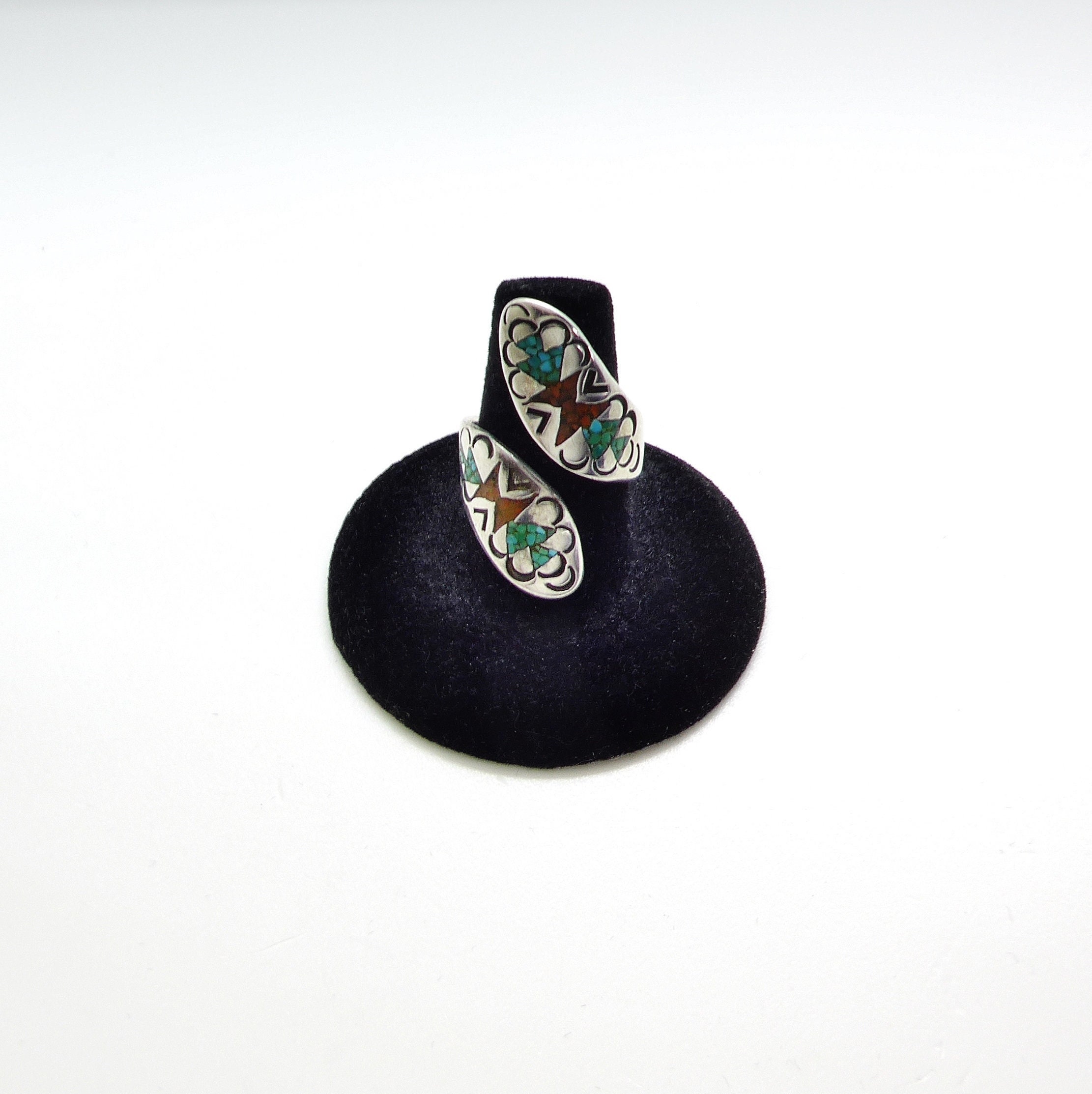 Vintage S Dixon Navajo Sterling Silver 925 Turquoise Coral Mosaic