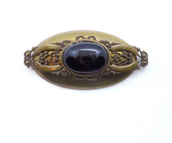 Vintage Jan Michaels Antiqued Brass Stamped Onyx … - image 1