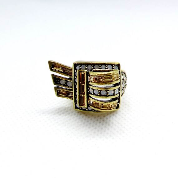 Vintage Heidi Daus Bronze Toned Pavé Swarovski Crystal Belt Buckle Ring Size 5.75
