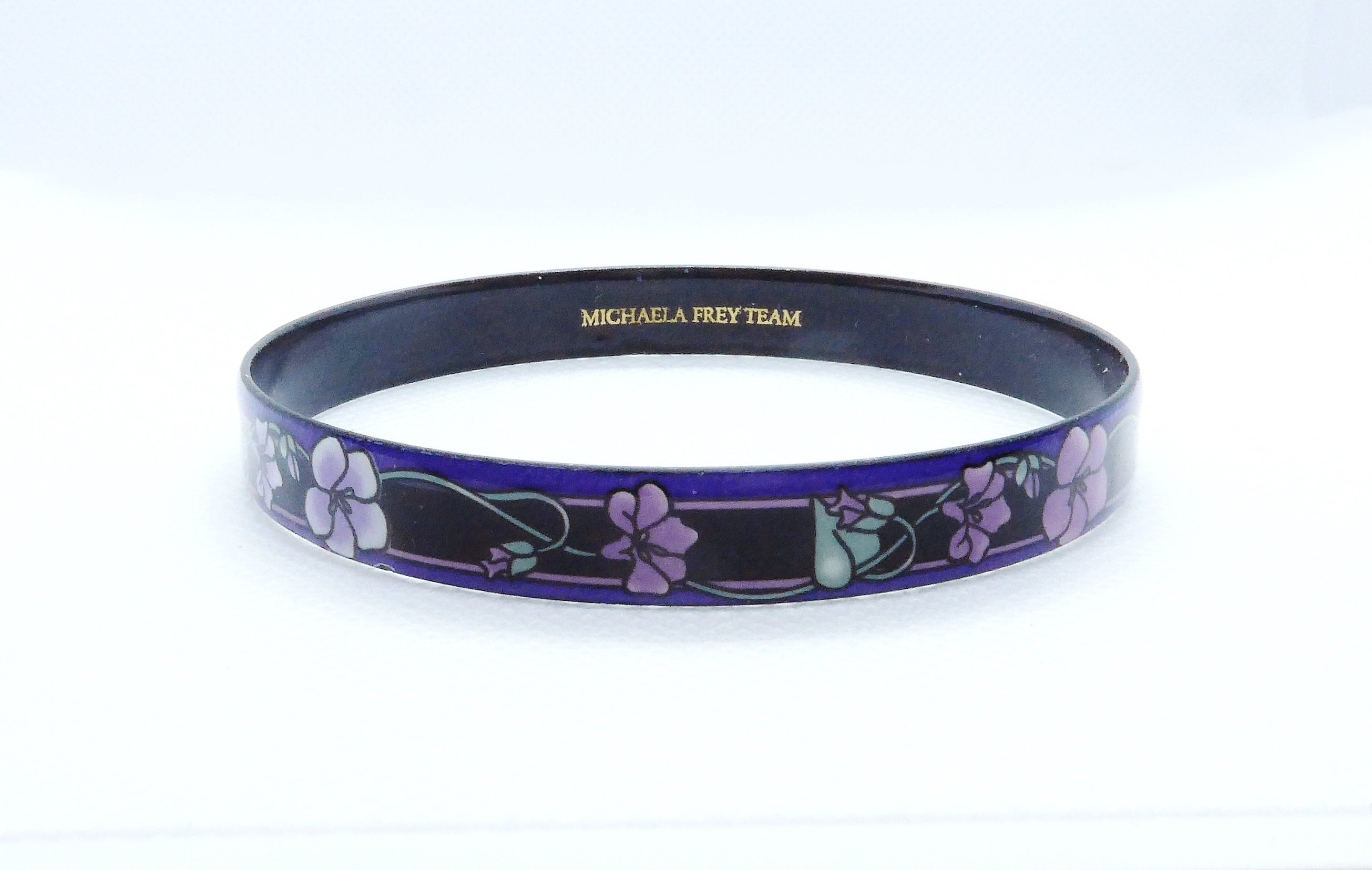 Vintage Michaela Frey Team Purple and Black Enamel Floral
