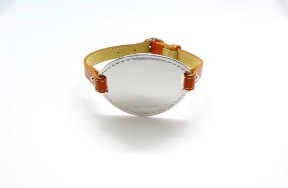 Vintage Longchamp 925 Sterling Silver Plate Orange Leather Buckle Bracelet Etsy