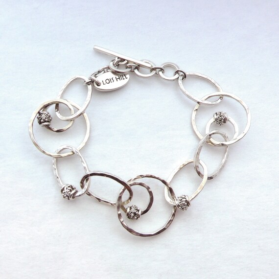 Vintage Lois Hill Sterling Silver 925 Hammered Link Granulated 