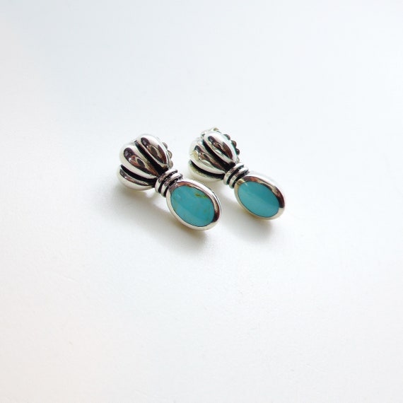 Vintage Kabana Sterling Silver 925 Artisan Crafted Turquoise Inlay Post Earrings Etsy
