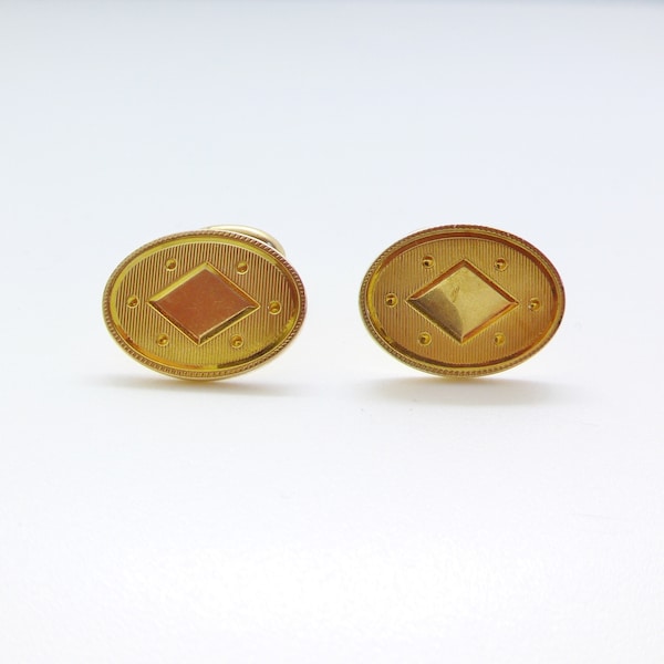 Vintage Krementz 14K Rolled Gold Overlay Etched Geometric Cufflinks