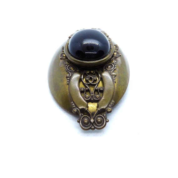 Vintage Jan Michaels Antiqued Brass Stamped Onyx … - image 3