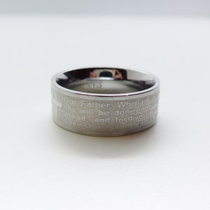 Vintage Stainless Steel Lords Prayer Cross Band Ring Size 8.5