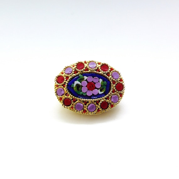 Vintage Micro Mosaic Rose Brooch With Star Millef… - image 1