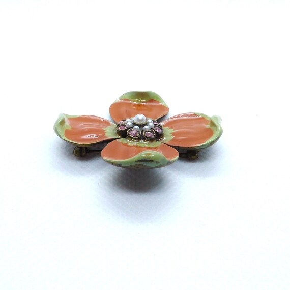 Vintage Ben-Amun Enamel Crystal & Pearl Dogwood F… - image 3