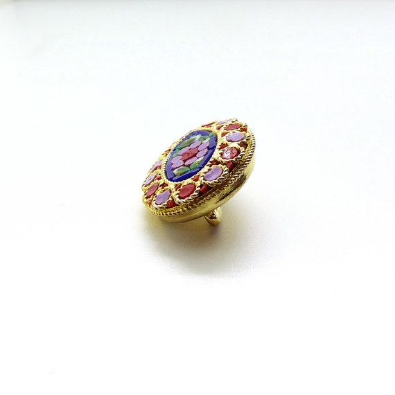 Vintage Micro Mosaic Rose Brooch With Star Millef… - image 3