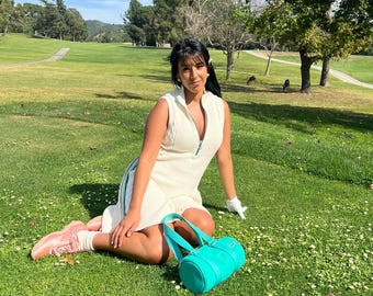 Adretterstrick Golf Kleid Zopfmuster Tennis Country Club Weiss Grün Gross