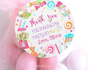 Printable Sweet Shoppe Birthday Gift Tags Template Editable Sweet Candy Favor Tag Candy Party Gift Tags Favor Tags Candy Gift Tags Canva SW1