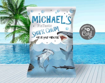 EDITABLE Shark Chip Bag Template Shark Jawsome Time, Chip Bag Wrapper Under The Sea Printable Chip Bag Label Pool Party Instant Download SHK