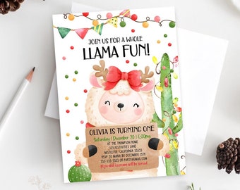 Whole Llama Fun Birthday Invitation Llama Christmas Birthday Invitation Fiesta Llama Holiday Birthday Invite Instant Download Printable FA