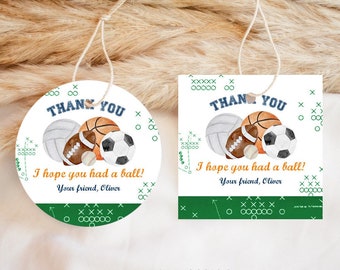 Printable All Sports Favor Tags Template, Sports Party Gift Tags Editable Sports Tags All Sports Tags Sports Birthday Sports Baby Shower AS2
