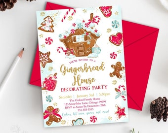 EDITABLE Gingerbread House Decorating Party Invitation Gingerbread Cookie Decorating Party Holiday Cookie Instant Download Printable GN1