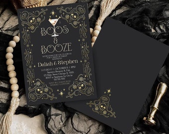 Editable Halloween Boos And Booze Invitation Boos And Booze Cocktail Party Vintage Gothic Halloween Cocktail Party Instant Download H2