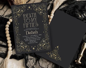 Editable Death To My Fifties 60th Birthday Party Invitation RIP To My 50s Party Gothic Halloween 60th Birthday Invite Instant Download H2