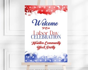 Labor Day Party Welcome Sign Template Editable Printable Labor Day Family Reunion Party Welcome Sign BBQ Party Sign Block Party L3 L1